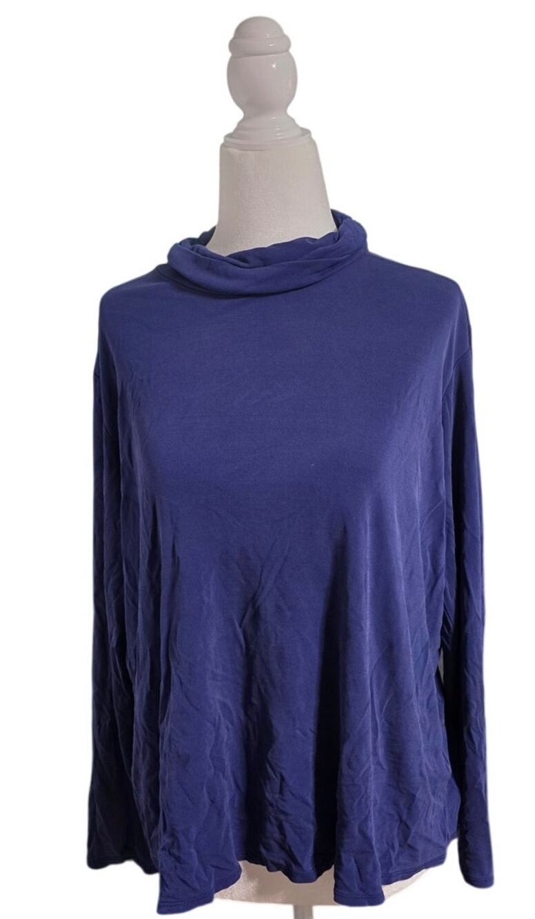Eileen Fisher Womens M Blue Purple 100% Silk Cowl Neck Long Sleeve Top